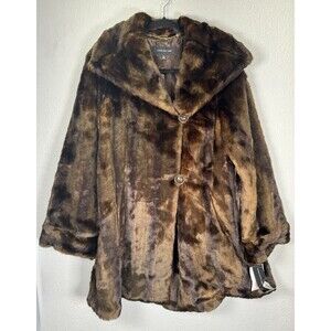 Jones New York Womens Faux Fur Brown Elegant Coat Jacket Size Small NEW